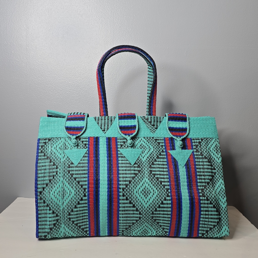 New Teal Hand-Made Woven Plastic Weekend Tote